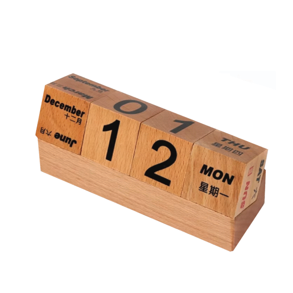 Wooden Calendar Blocks with Card & Pen Holder
