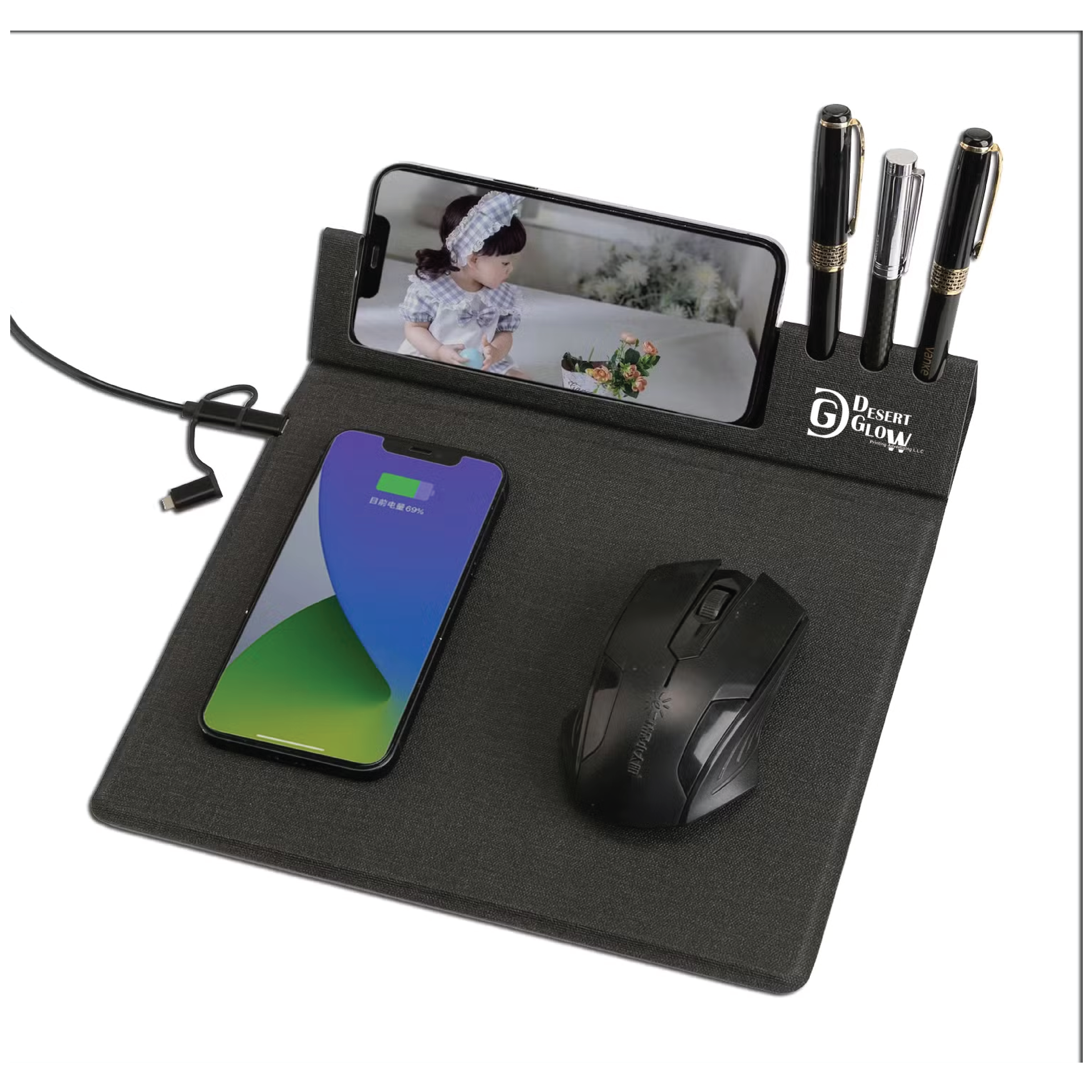 Foldable Wireless Charging Mouse Pad with Mobile Stand