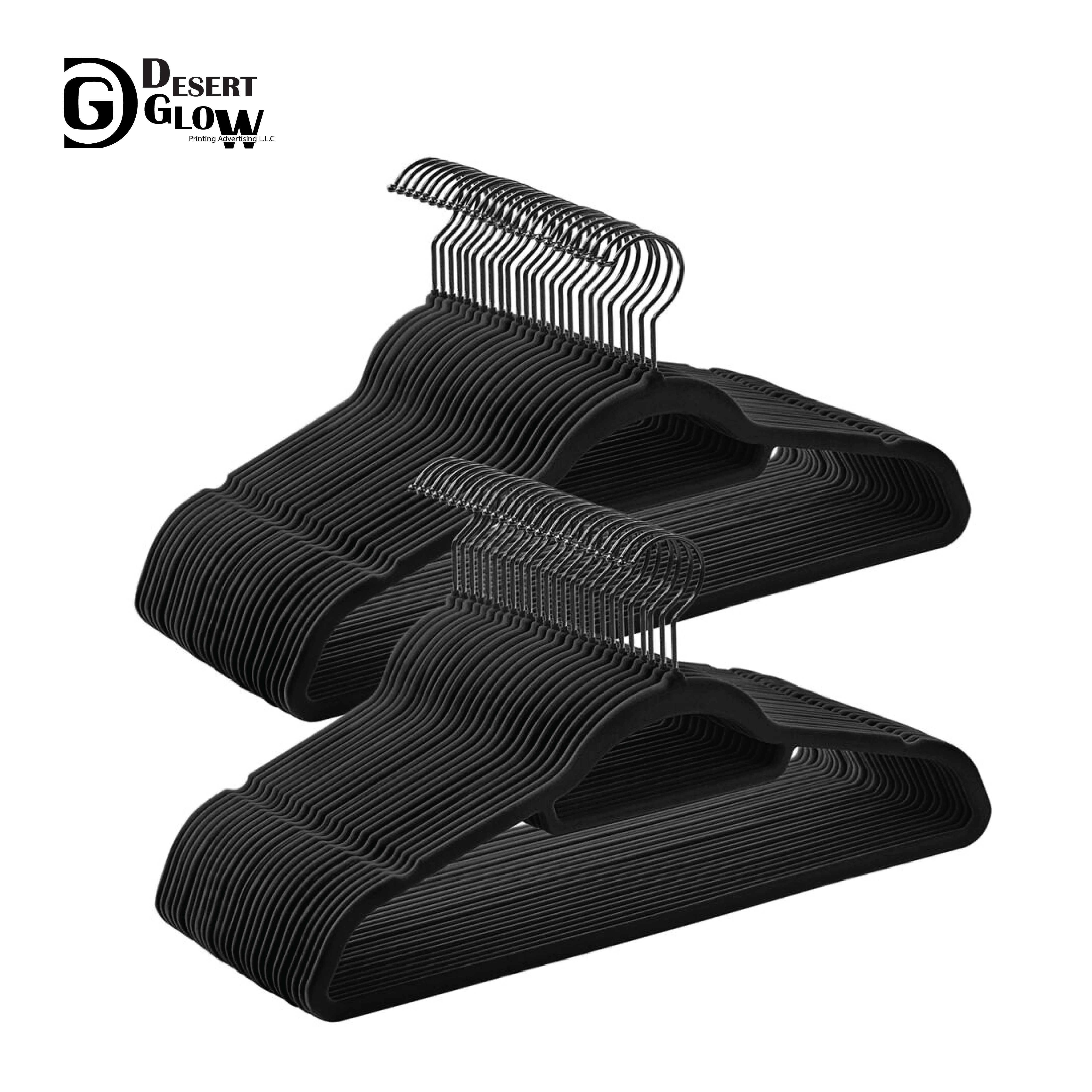 Full Black Velvet Hangers with Black Hooks